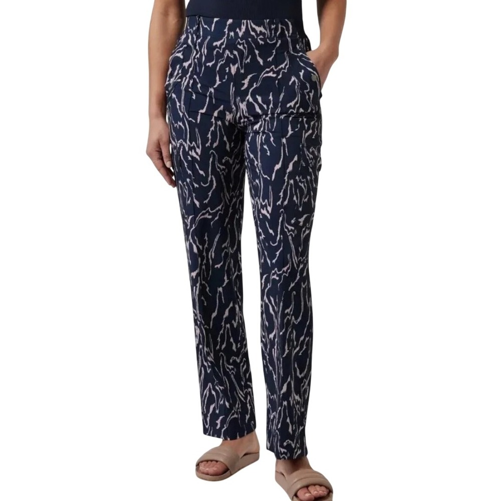 Athleta Vienna‎ Printed Cargo Pants Navy Pink Orchid Size 8T Tall Athleisure